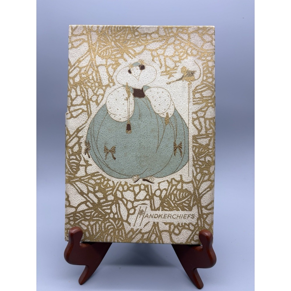 Vintage decorative box of embroidered white linen handkerchiefs NOS 1910s 1920s